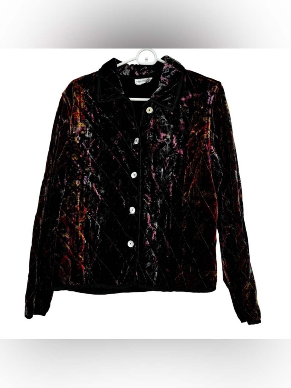 Coldwater Creek Large Petite Black/Purple/Red/Gold Ray/Ny Printed Velvet Jacket